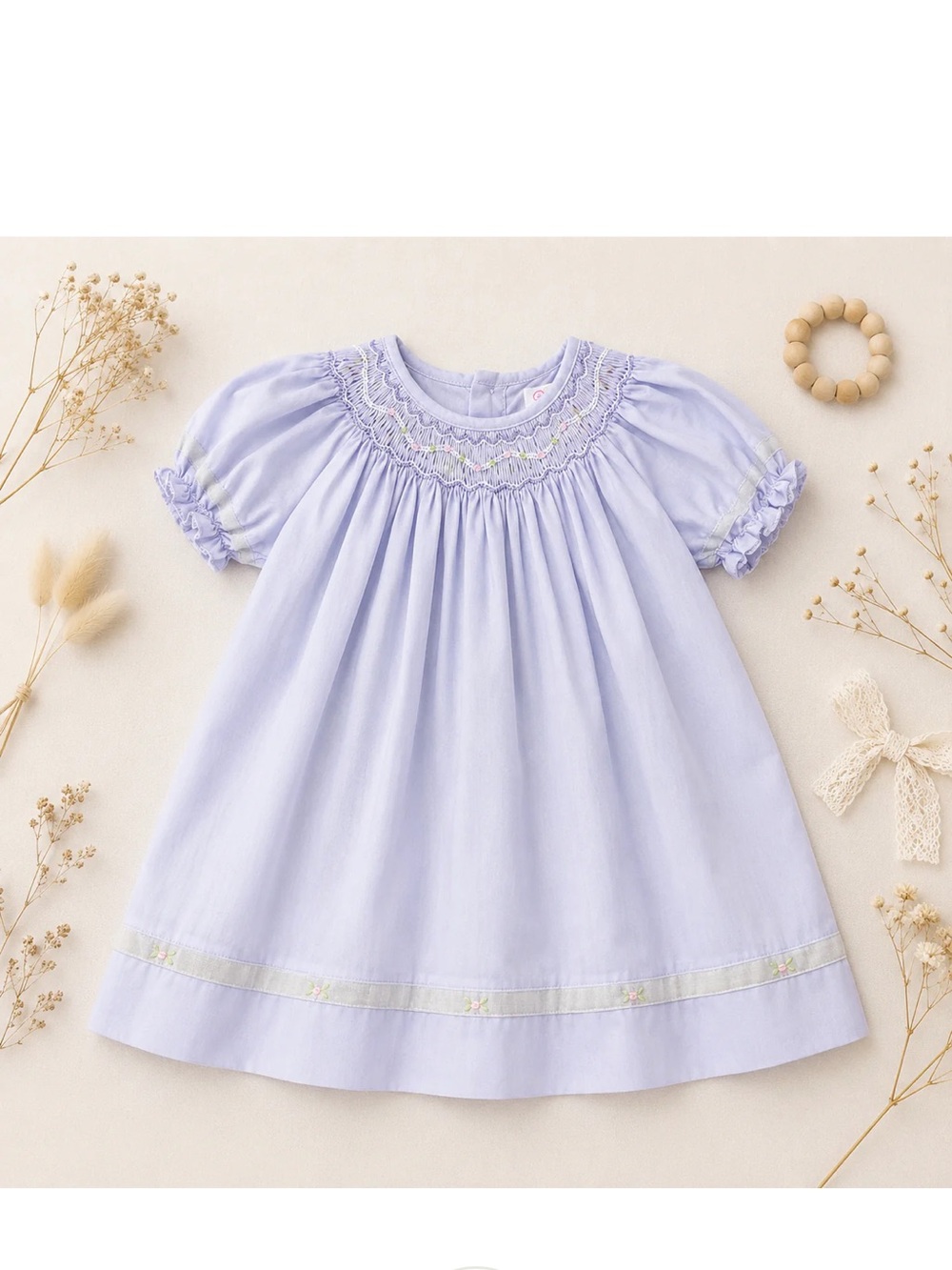 Petit Ami Lavender Smocked Puff Sleeve Dress